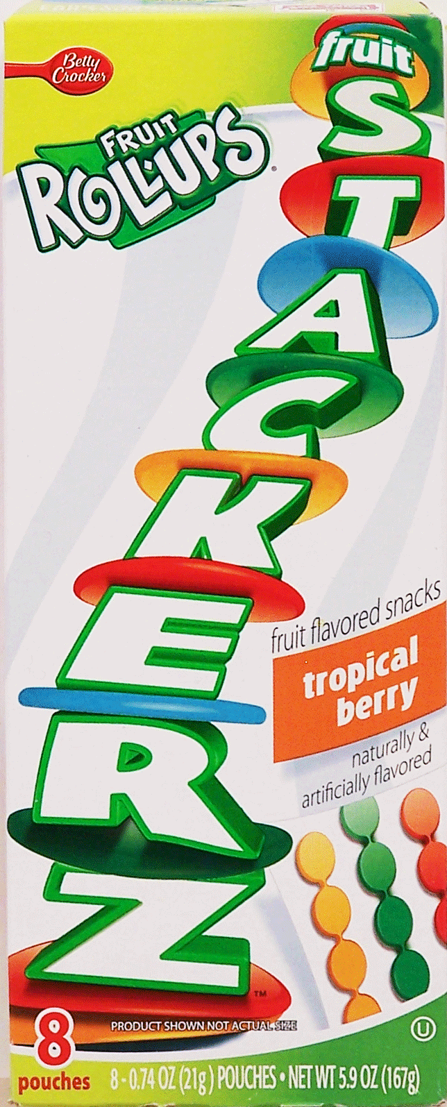 Betty Crocker Fruit Roll-Ups fruit stackerz, fruit flavored snacks, tropical berry, 8 pouches Full-Size Picture